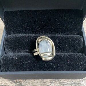 White Beach Sea Glass Adjustable Silver Ring Sz 7